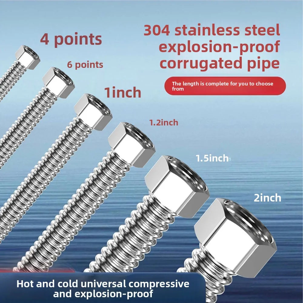 Stainless Steel Corrugated Water Pipe Hose G1/2" G3/4" G1" 20–200cm