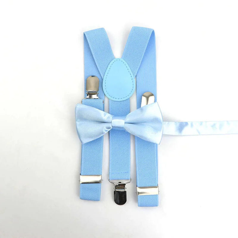 1 Pcs Adjustable Elastic Suspenders with Bow Tie for Kids Boys Girls Fashionable Y Back Suspenders Set Children Accessories Peaceful Pleasures Health and Wellness Sky blue dacron
