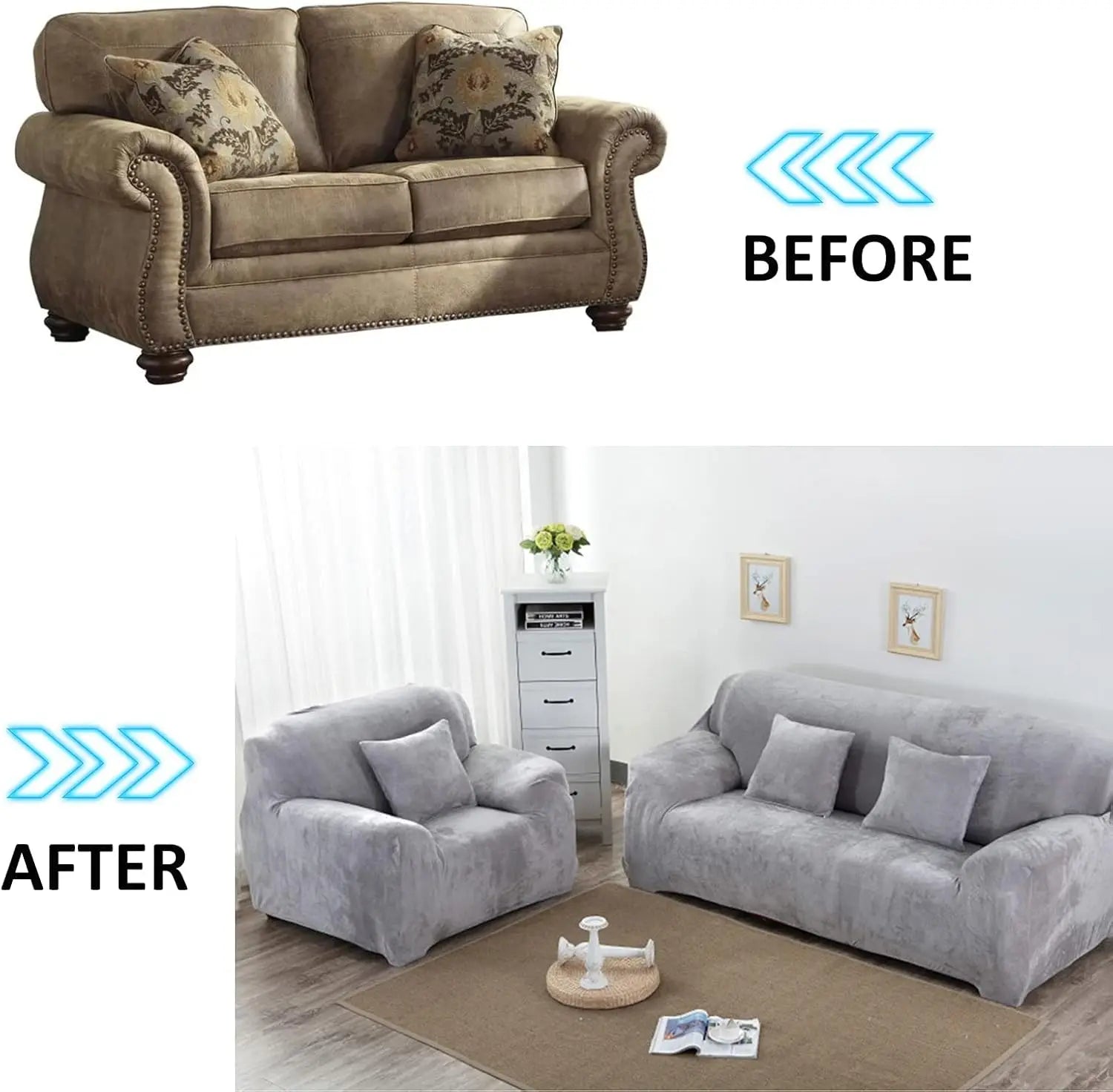 Thick Velvet Sofa Covers 1 2 3 4 Seater Stretch Non-Slip Couch Cover Furniture Protector Plush Sofa Slipcovers with 1 Pillowcase Peaceful Pleasures Health and Wellness