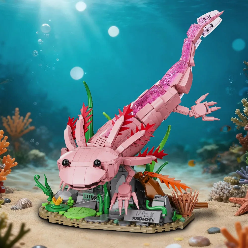 Creative Aquatic Amphibian Axolotl Model Building Blocks Construction