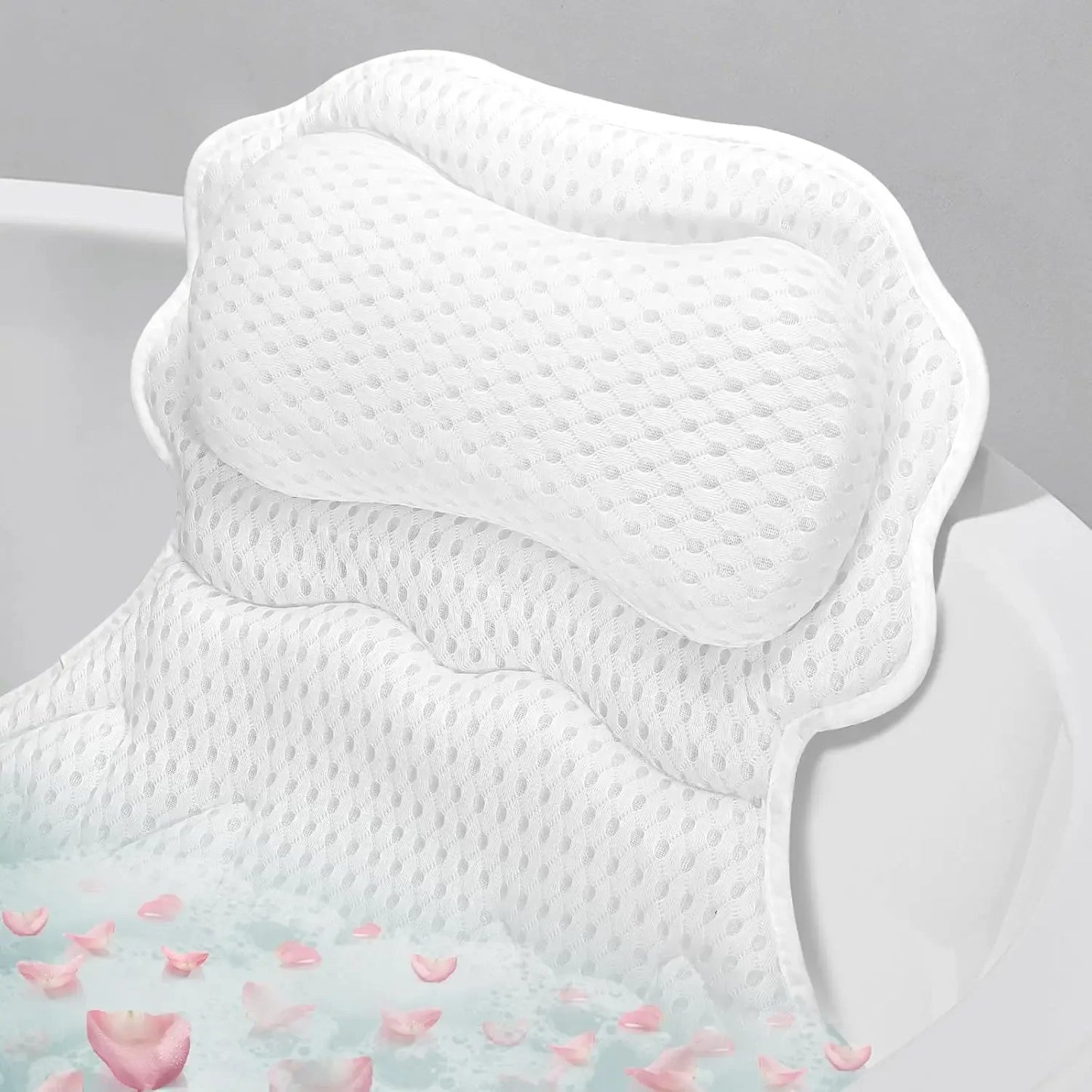 Relaxing Bath Pillow – 4D Breathable Mesh, 6 Suction Cups, White Bath Accessories Peaceful Pleasures Health and Wellness United States