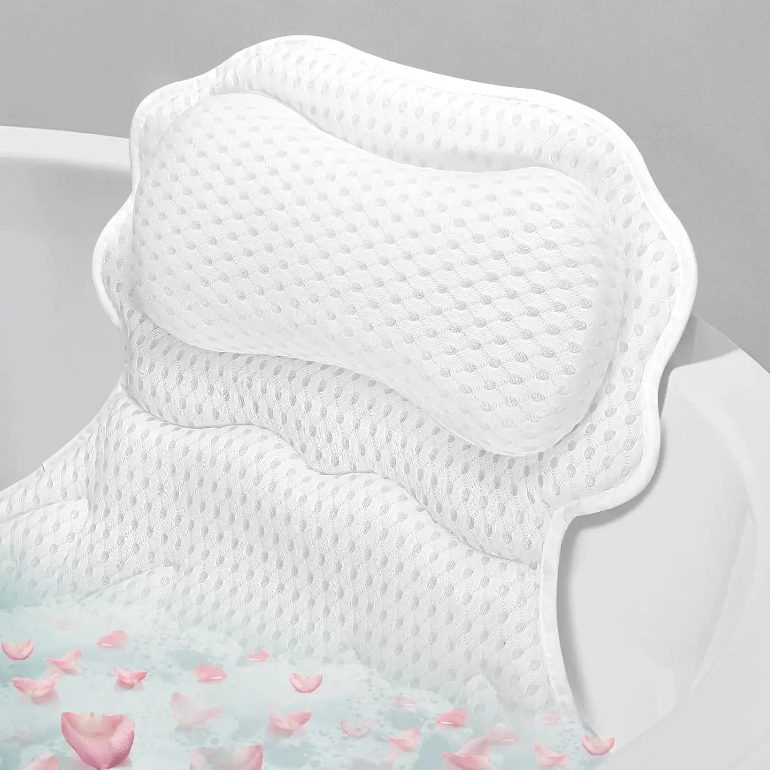 Relaxing Bath Pillow – 4D Breathable Mesh, 6 Suction Cups, White Bath Accessories Peaceful Pleasures Health and Wellness United States