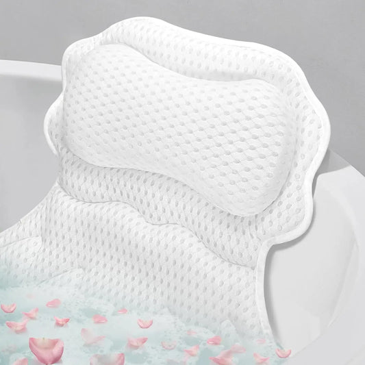 Relaxing Bath Pillow – 4D Breathable Mesh, 6 Suction Cups, White Bath Accessories Peaceful Pleasures Health and Wellness United States