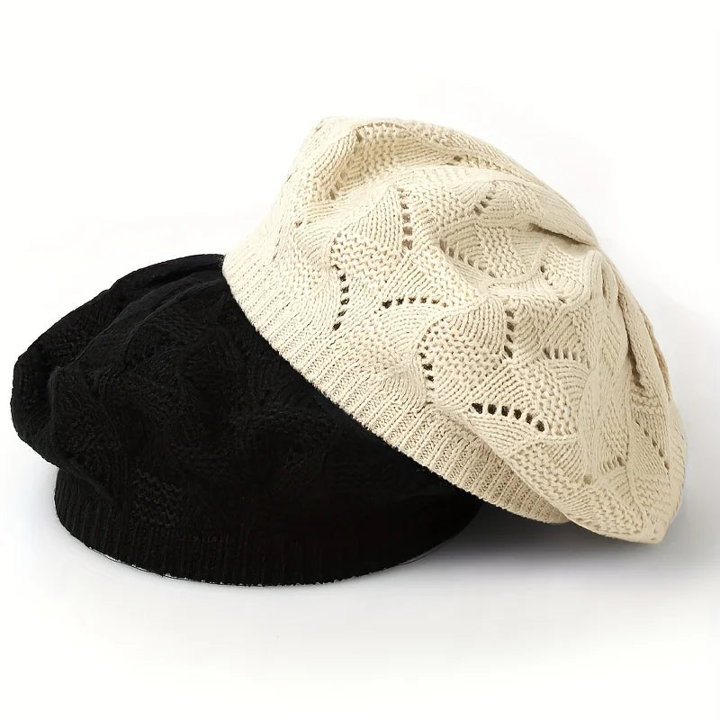 Women's Knit Beret Hat – French Artist Beanie, All Seasons