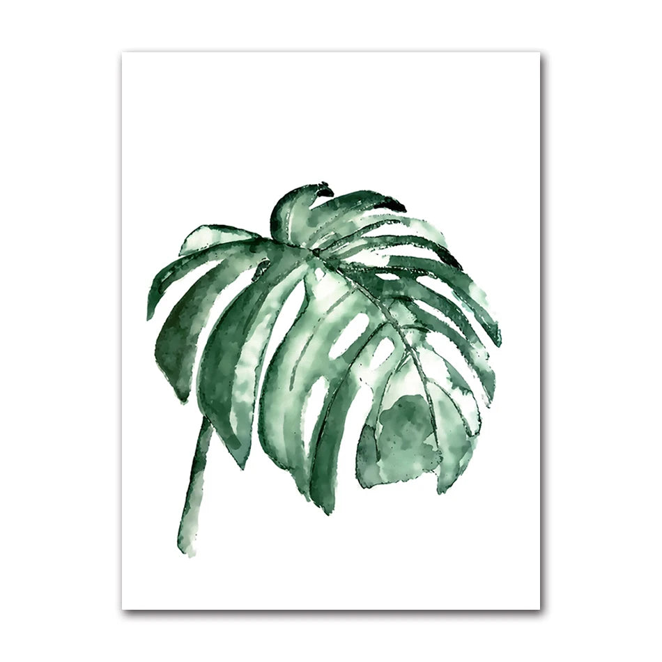 Nordic Tropical Plants Canvas Wall Art | Green Leaves Poster