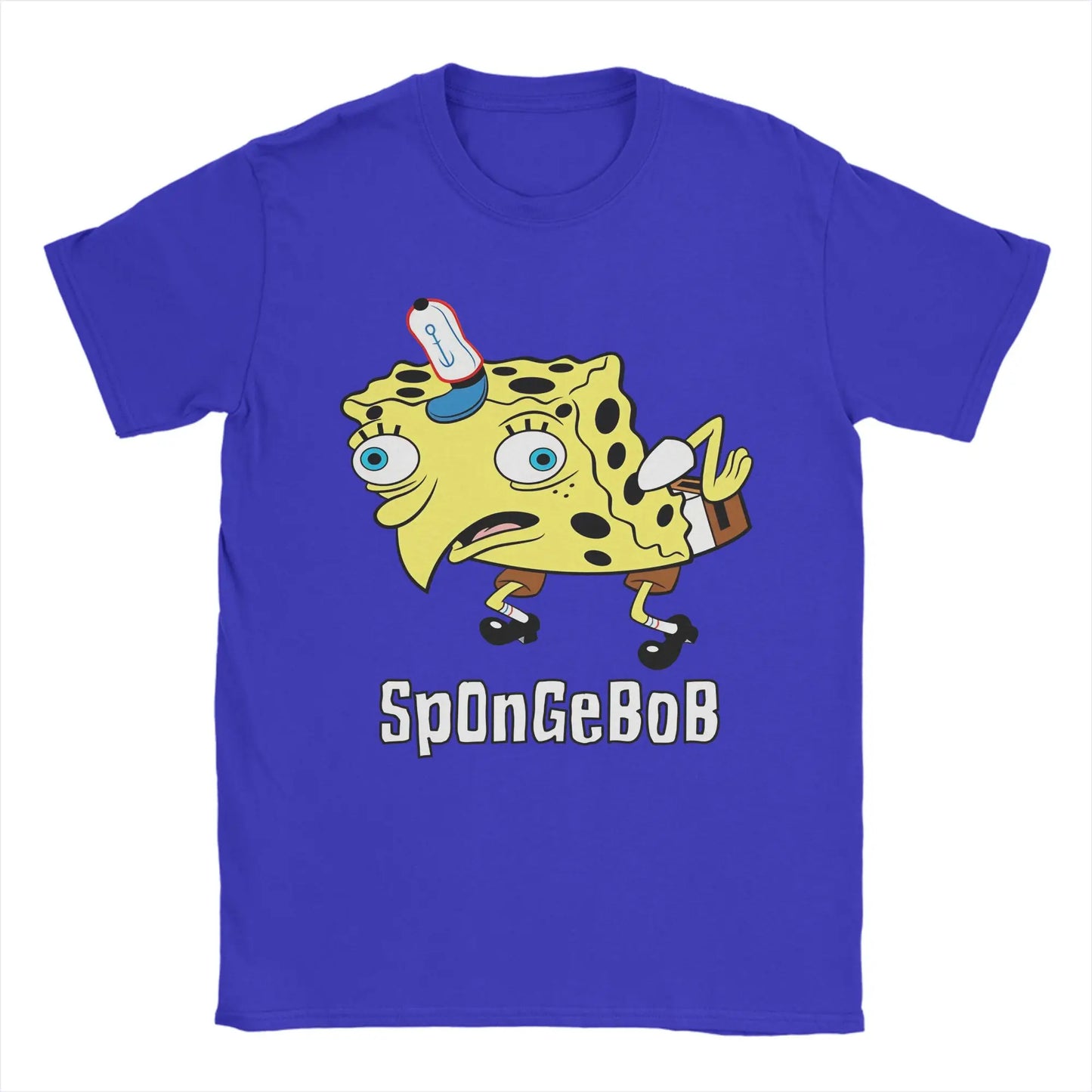 Men's T-Shirt S-Spongebobs Vintage 100% Cotton Tee Shirt Short Sleeve SpOnGeBoB Meme T Shirts Round Neck Clothes 6XL Peaceful Pleasures Health and Wellness Blue 5XL