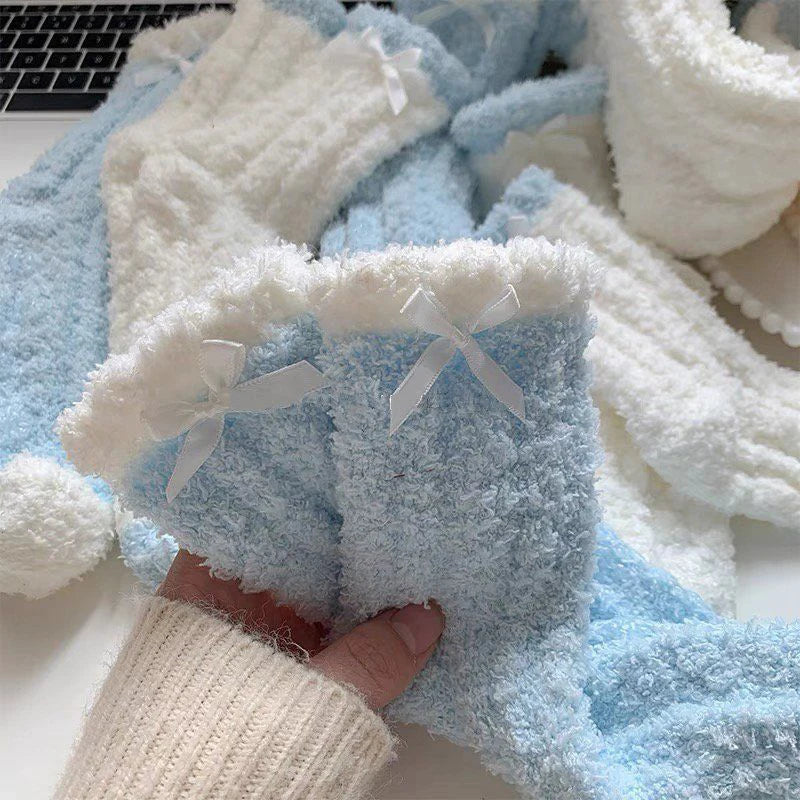 Women's Thickened Mid Calf Socks Autumn Winter Warm Solid Color Fried Dough Twists Coral Fleece Sleep Home Socks Maternity Socks Peaceful Pleasures Health and Wellness