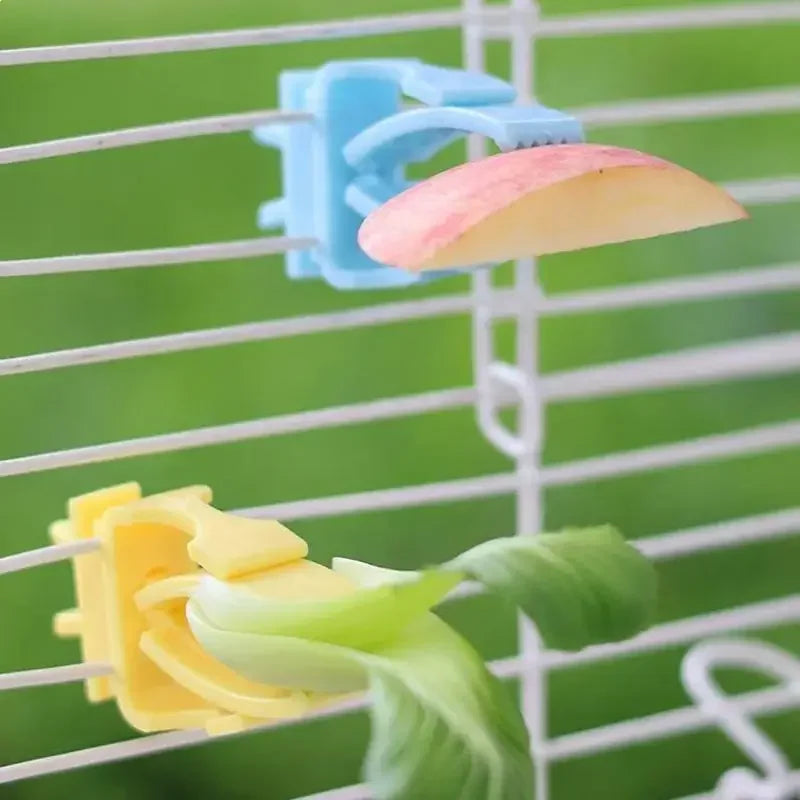 Bird Cage Food Clip Holder – Parrot Fruit & Veggie Feeder 2/4 Pack