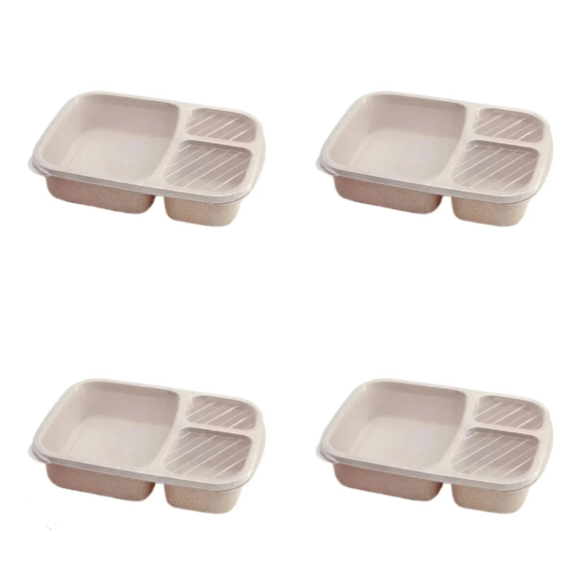 1/2pcs Bento Lunch Box Set 3 Compartment Food Storage Containers Wheat Straw Meal Prep Lunch Box Plastic Food Storage Containers Peaceful Pleasures Health and Wellness 4pcs beige