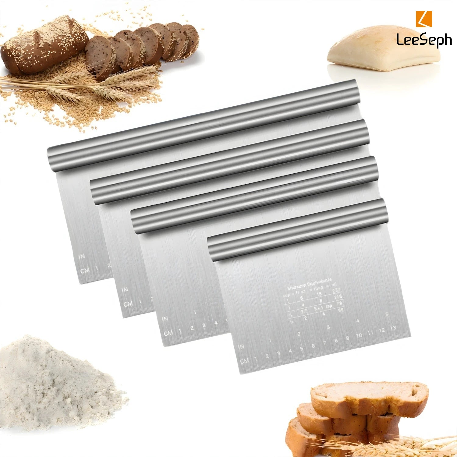 Leeseph 1PC Dough Scraper/Cutter/Chopper Stainless Steel Polished with Measuring Scale, Multipurpose- Cake, Pizza Cutter Peaceful Pleasures Health and Wellness