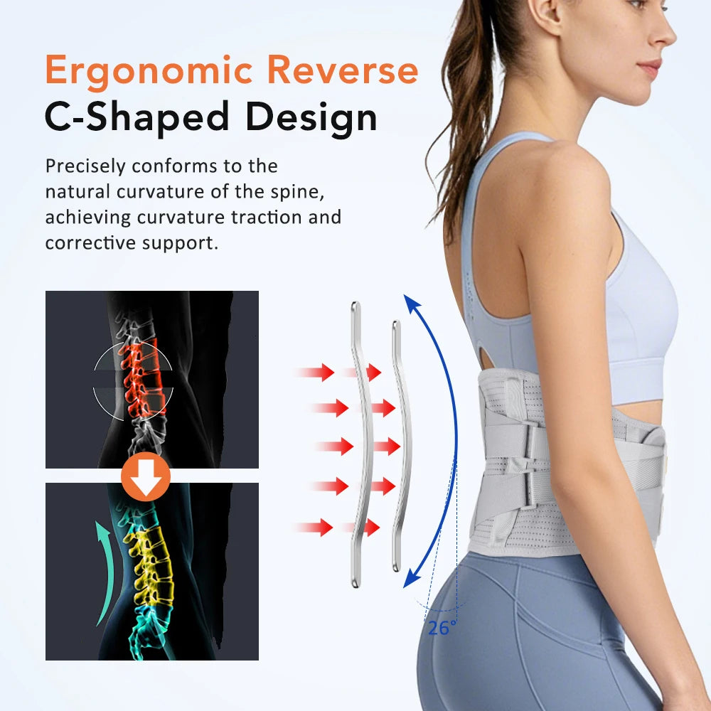 Lumbar Support Belt with 4 Steel Plates Rapezoidal Back Support Brace Men Women Spine Decompression Herniated Disc Strap Work Peaceful Pleasures Health and Wellness