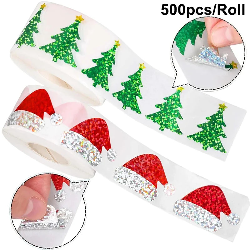 200–500pcs Christmas Stickers PVC Gift Tags & Holiday Seals