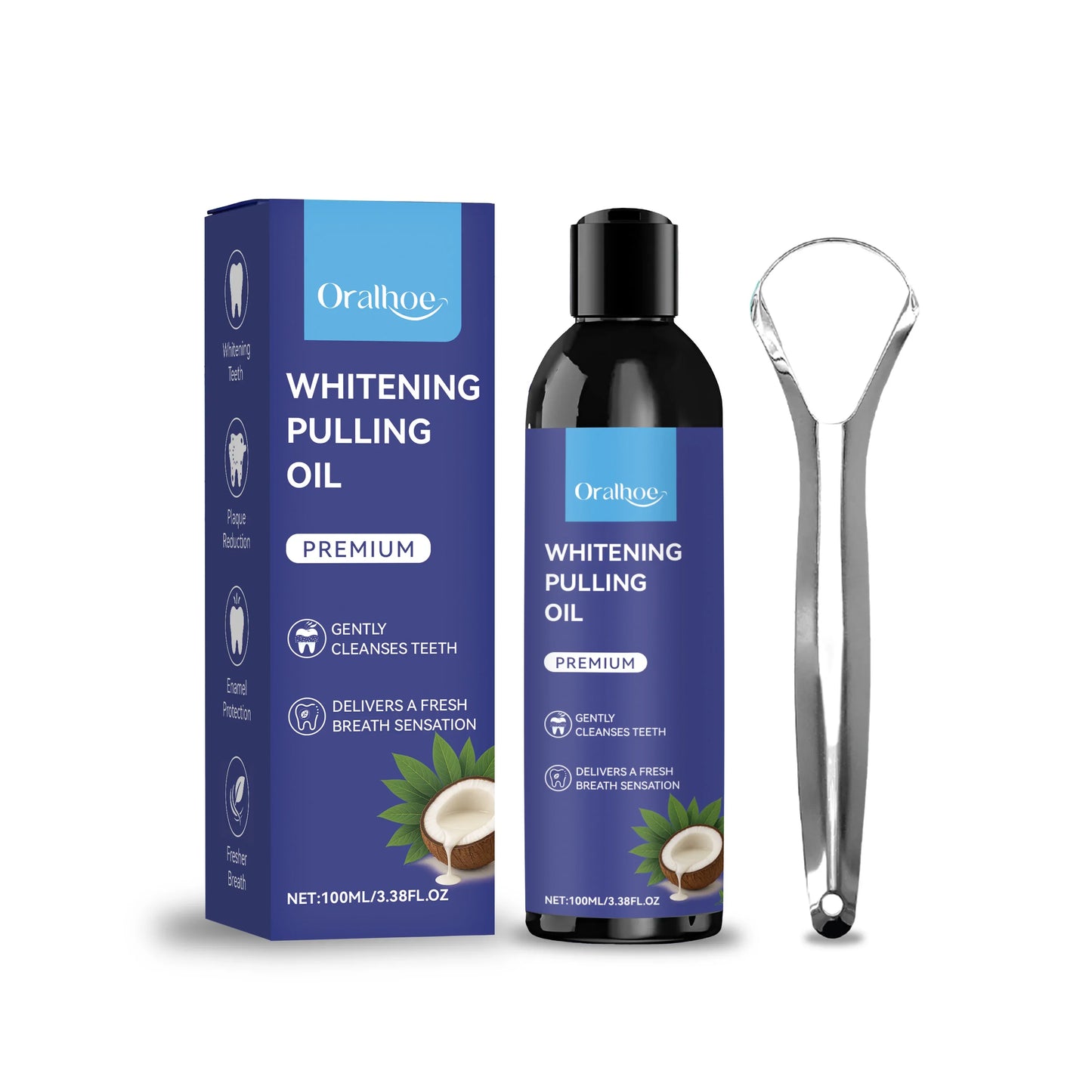 Oralhoe Coconut Oil Pulling Mouthwash & Tongue Scraper 100ml