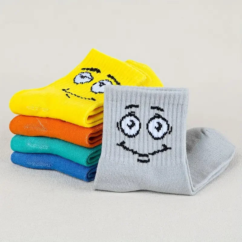 Kids' Colorful Emoticon Socks – 5 Pairs | Ages 1–12 Kids' Novelty Socks Peaceful Pleasures Health and Wellness