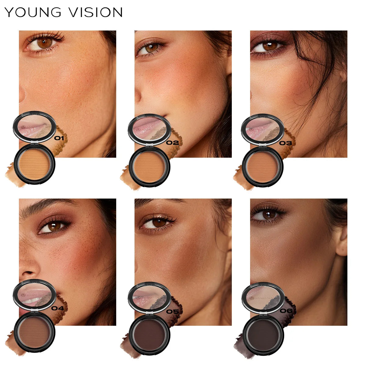 Silky Matte Bronzer & Contour Powder Palette – 6 Shades