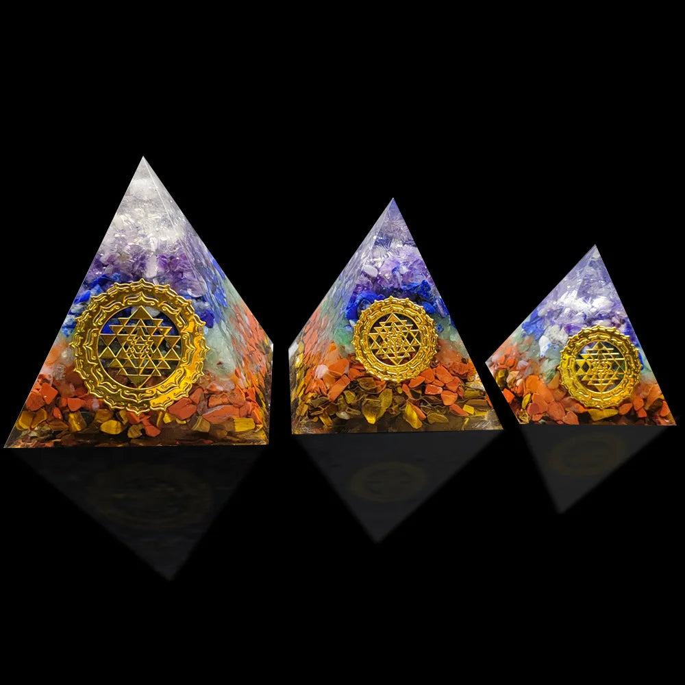 7 Chakra Orgone Pyramid for Reiki Healing Crystals and Stones Orgonite Energy Generator Meditation Balancing Home Decor Ornament Peaceful Pleasures Health and Wellness