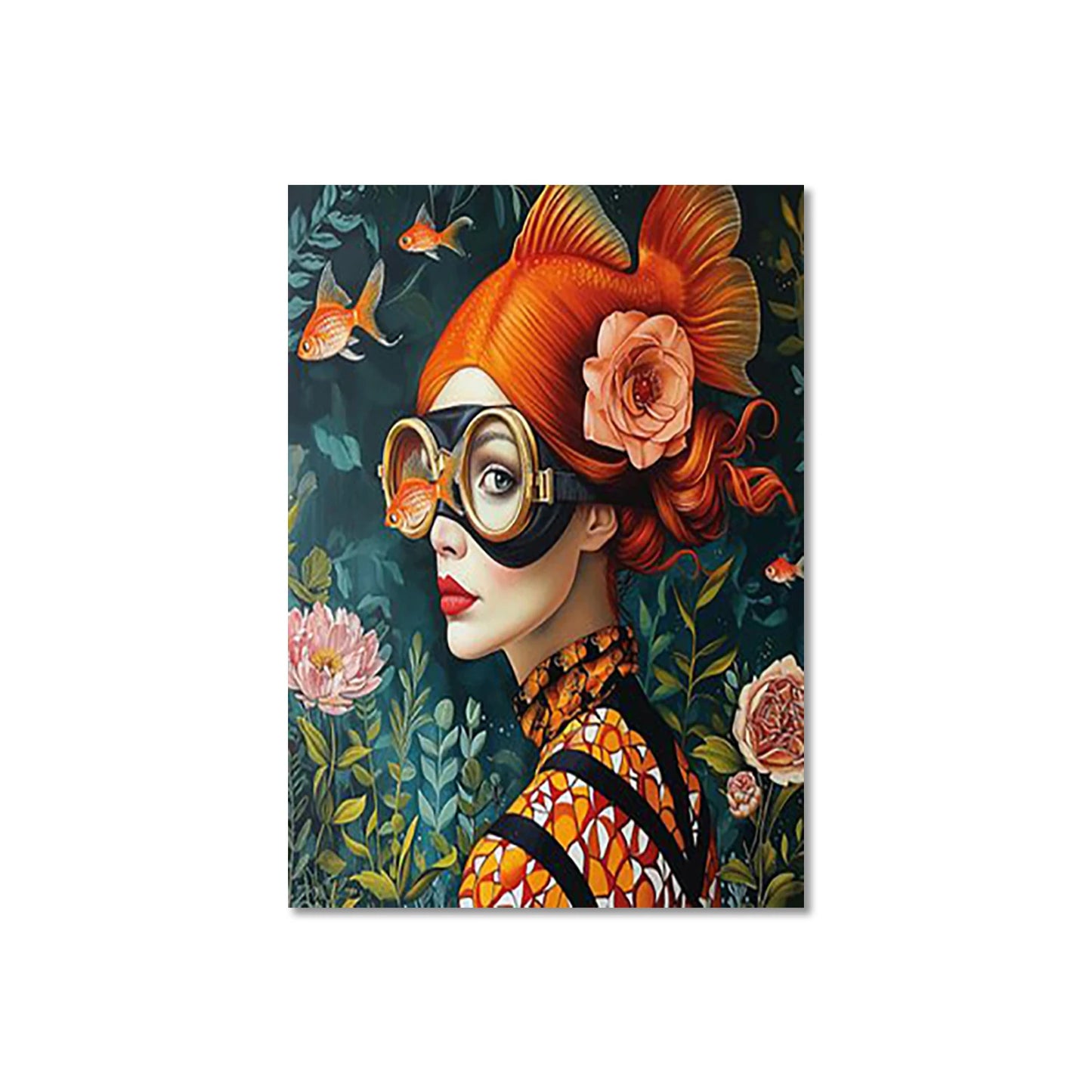 Cartoon Childlike Girl Wearing Glasses in Water Illustration Wall Art Canvas Painting Poster for Living Room Home Decor Trends Peaceful Pleasures Health and Wellness QP10897-5 50x75cm No Frame