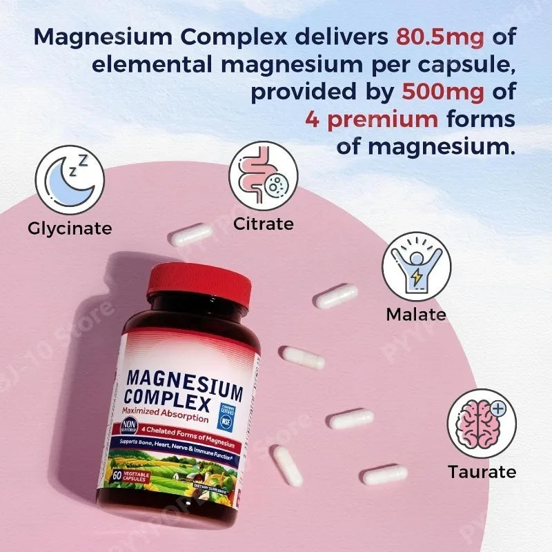 Magnesium Complex 500mg Glycinate Malate Taurate Citrate | 60 Caps
