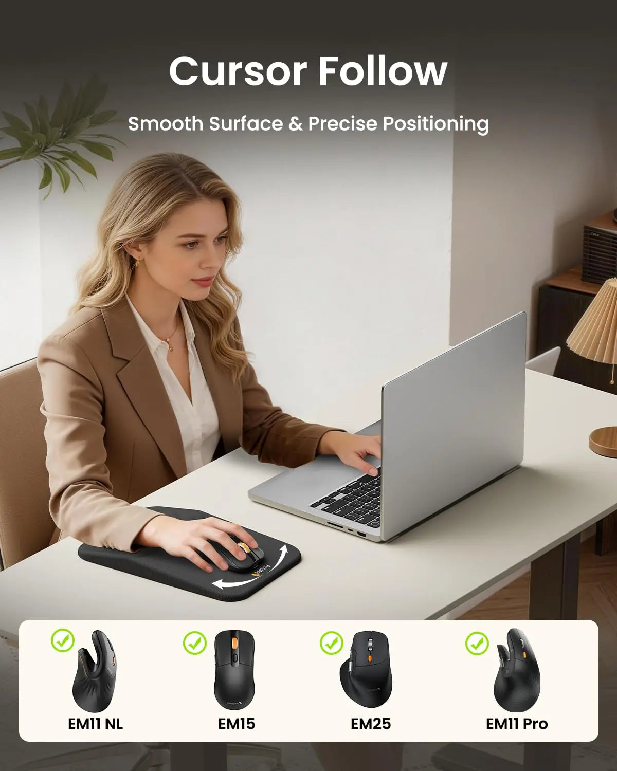 Ergonomic mouse pad with wrist rest, mouse pad with massage design, soft memory foam and non-slip PU base for pain relief. Suita Peaceful Pleasures Health and Wellness
