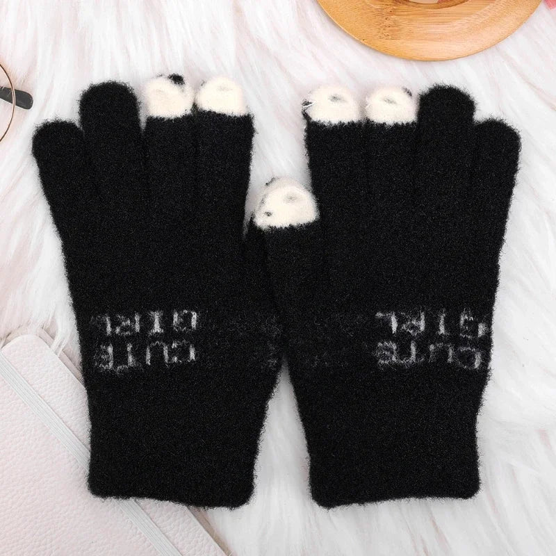 Panda Fingerless Gloves | Touchscreen Knit Winter Cycling Gift