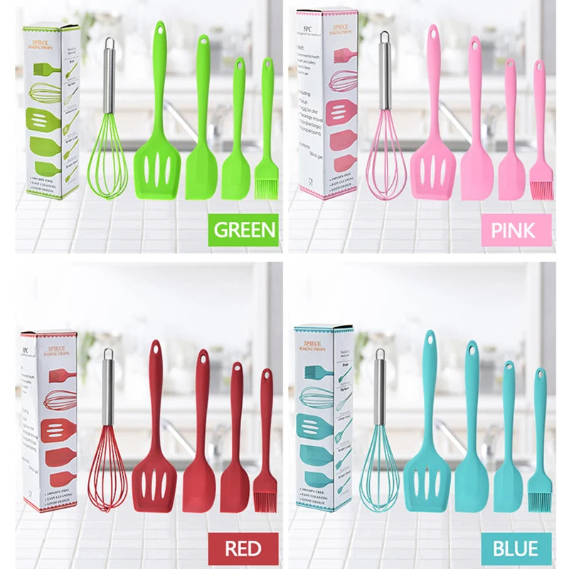 Silicone Kitchenware Cooking Utensils Set Non-stick Cookware Spatula Shovel Egg Beaters Wooden Handle Kitchen Cooking Tool Set Peaceful Pleasures Health and Wellness