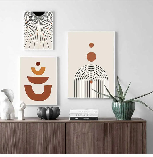 Mid-Century Geometric Sun Canvas Wall Art | Black & White Canvas Wall Art Peaceful Pleasures Health and Wellness