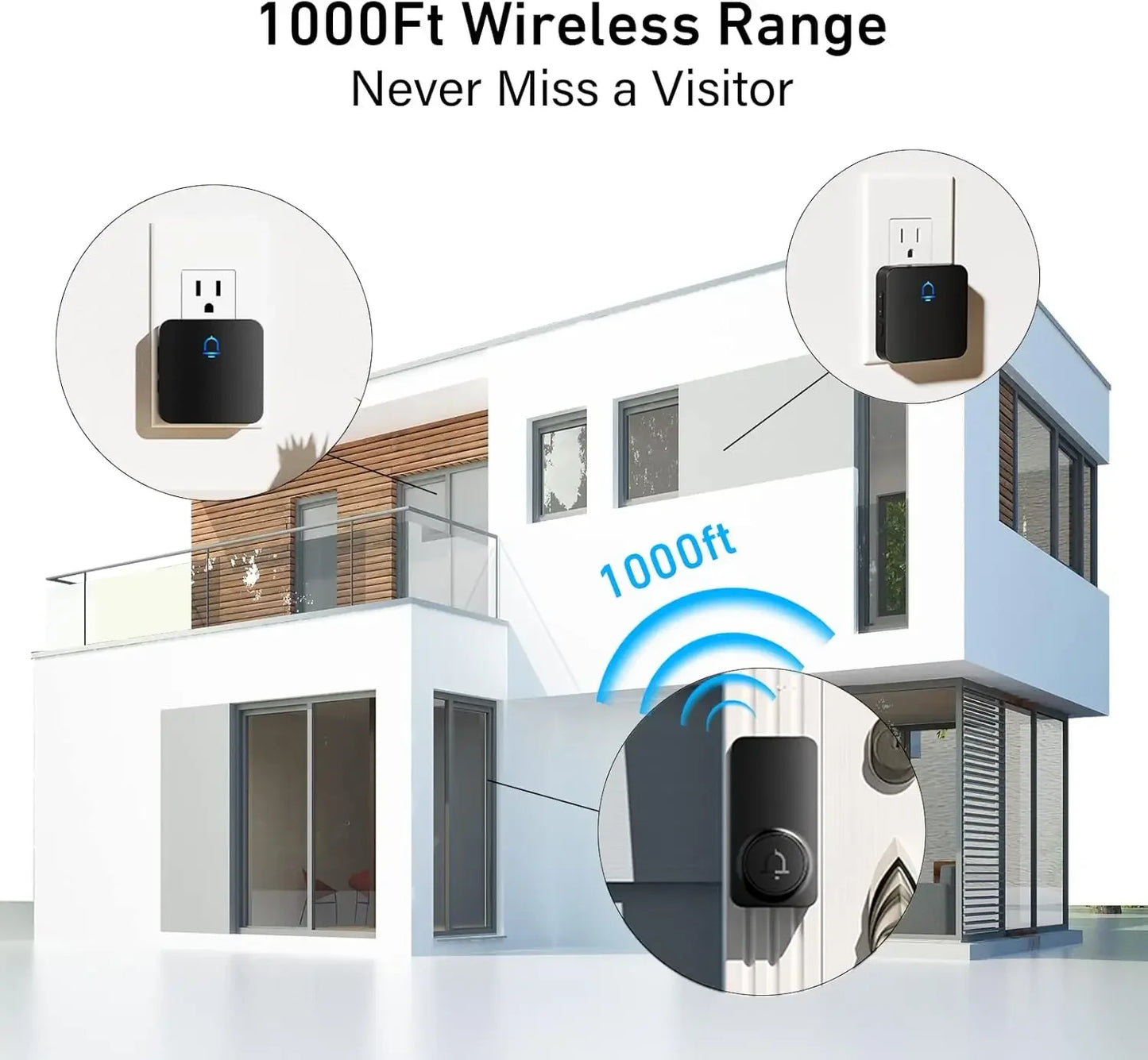 Wireless Doorbell with 1000ft Range, Adjustable Volume, Waterproof Design, Easy Installation, 32 Melodies in Black Peaceful Pleasures Health and Wellness