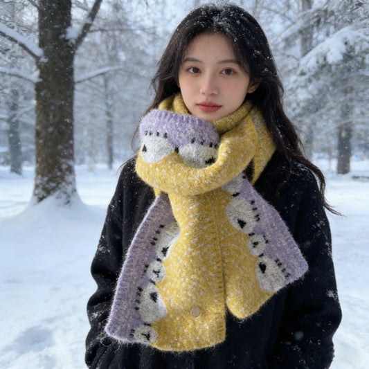 Winter Warm Scarf Women New Korean Cute Sheep Design Fashion Knitted Scarf Couple Thick Coldproof Windproof Scarf Daily Outfit Peaceful Pleasures Health and Wellness