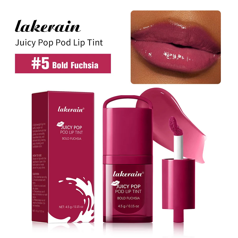 Juicy Hydrated Lip Tint Buildable Glossy Finish Ceramide Peptide Water-to-oil Formula Long-lasting Color Buckle Design Lip Tint Peaceful Pleasures Health and Wellness Bold Fuchsia