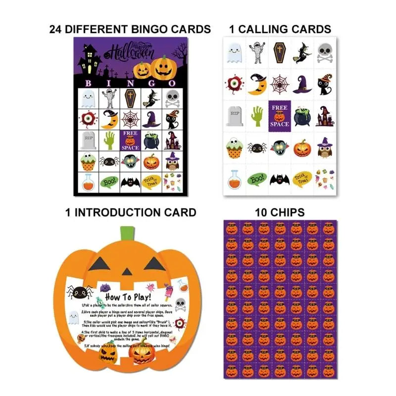 Halloween Bingo Game Set for 24 Players – Reusable Party Cards