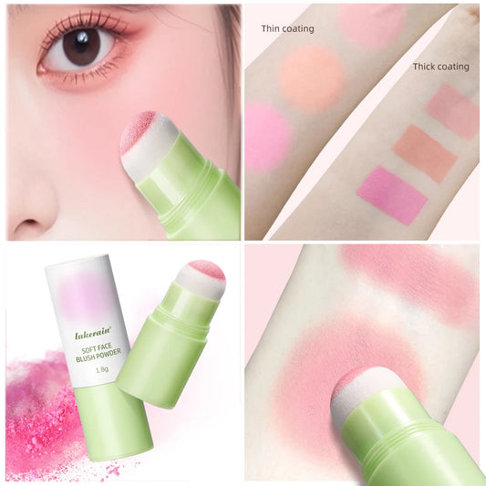 Soft Fog Blush Stick Face Blusher Patting Powder Blusher for Cheeks Cute Korean Style Waterproof Blush Sponge Brush Head 3Colors Peaceful Pleasures Health and Wellness