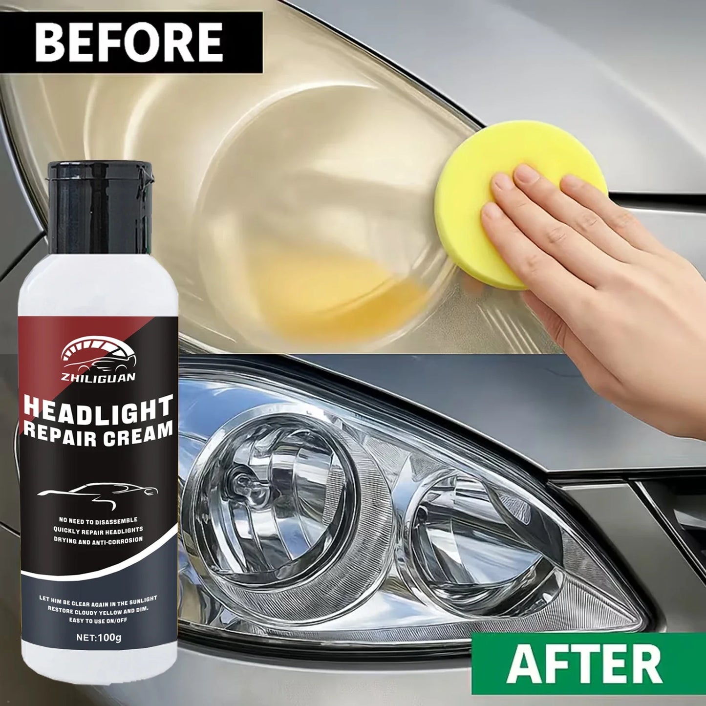 Car Headlight Restoration Kit – Remove Yellowing & Fog