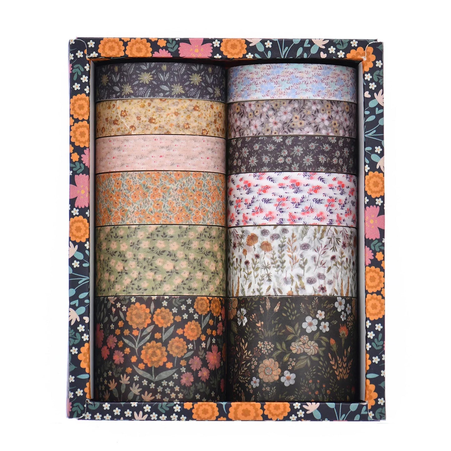 12-Roll Floral Washi Tape Set – Vintage Plant DIY Craft Tapes