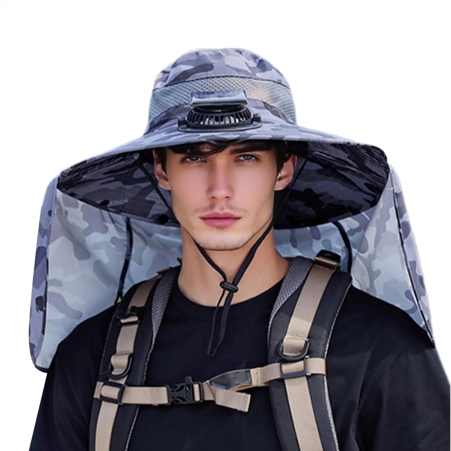 Solar Powered Fan Hat Wide Brim Breathable Fishing Hat With Neck Flap Fishing Equipment For Outdoor Work Garden Hiking Travel Peaceful Pleasures Health and Wellness