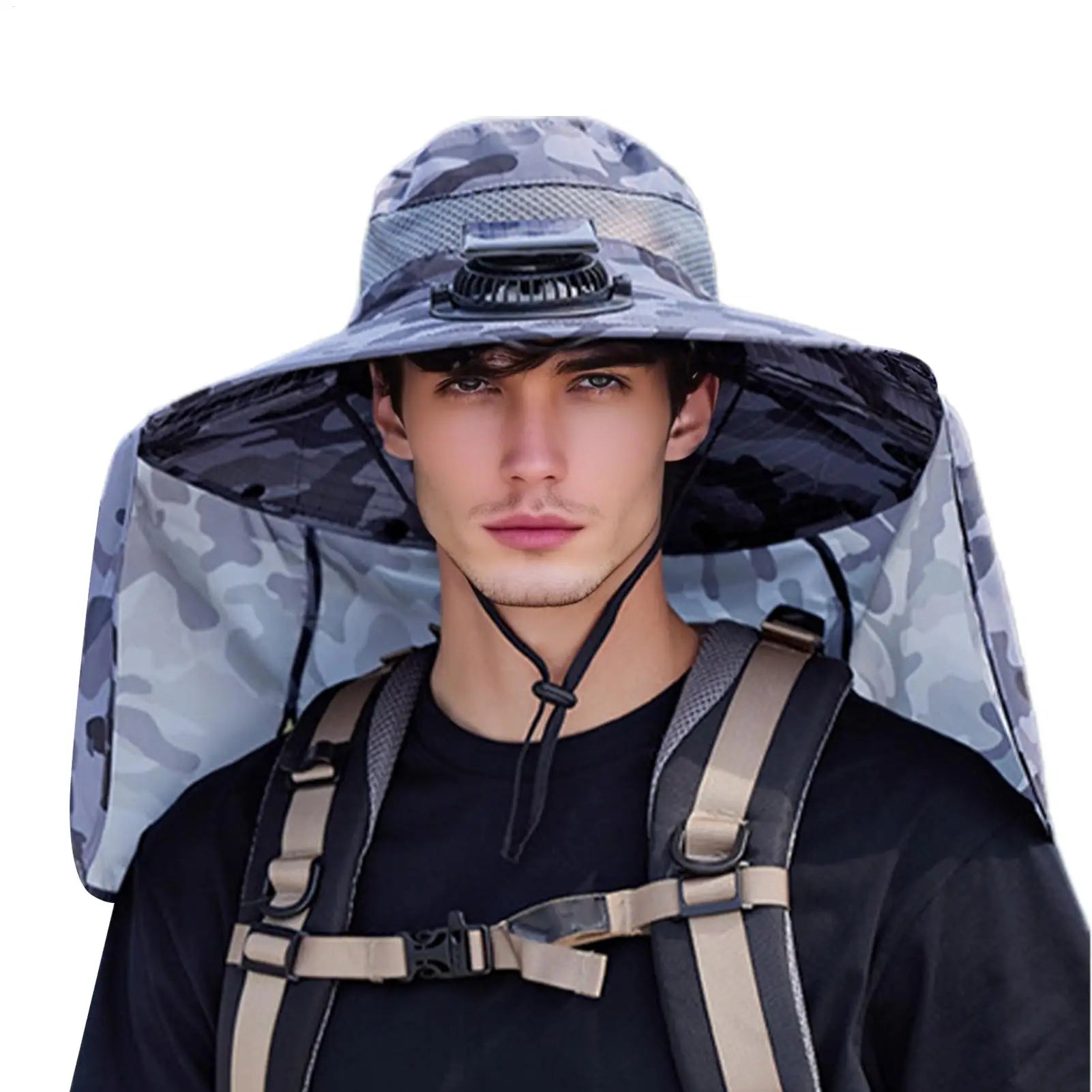 Solar Powered Fan Hat Wide Brim Breathable Fishing Hat With Neck Flap Fishing Equipment For Outdoor Work Garden Hiking Travel Peaceful Pleasures Health and Wellness