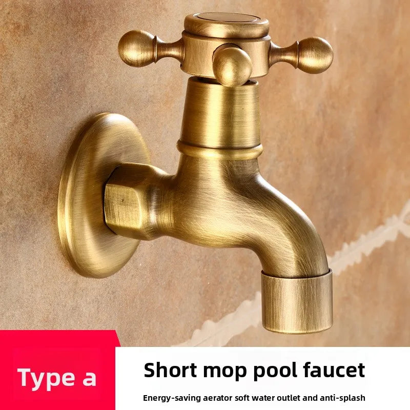 Vintage Solid Brass Single Handle Wall Mount Faucet
