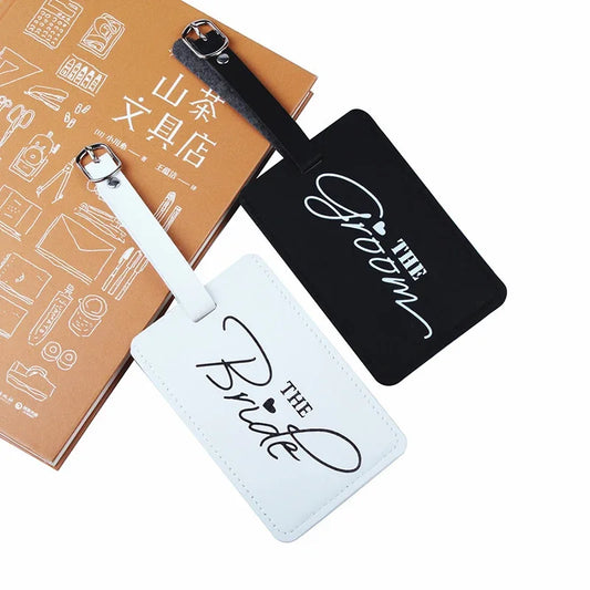 Bride & Groom Leather Luggage Tag | Honeymoon Wedding Gift Leather Luggage Tag Peaceful Pleasures Health and Wellness