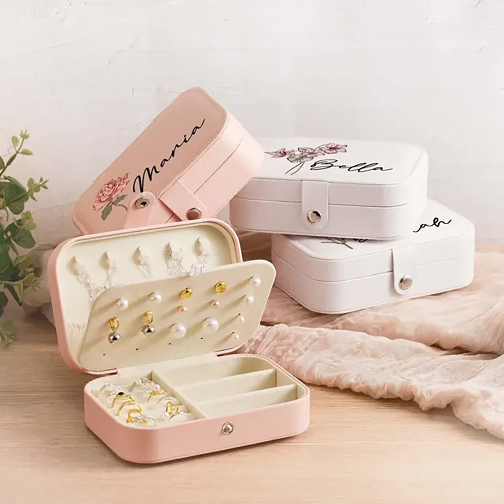 Personalized Birth Flower Travel Jewelry Box | Bridesmaid Gift