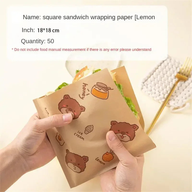 Disposable Wax Food Wrappers for Sandwiches & Burgers – 50 Pcs