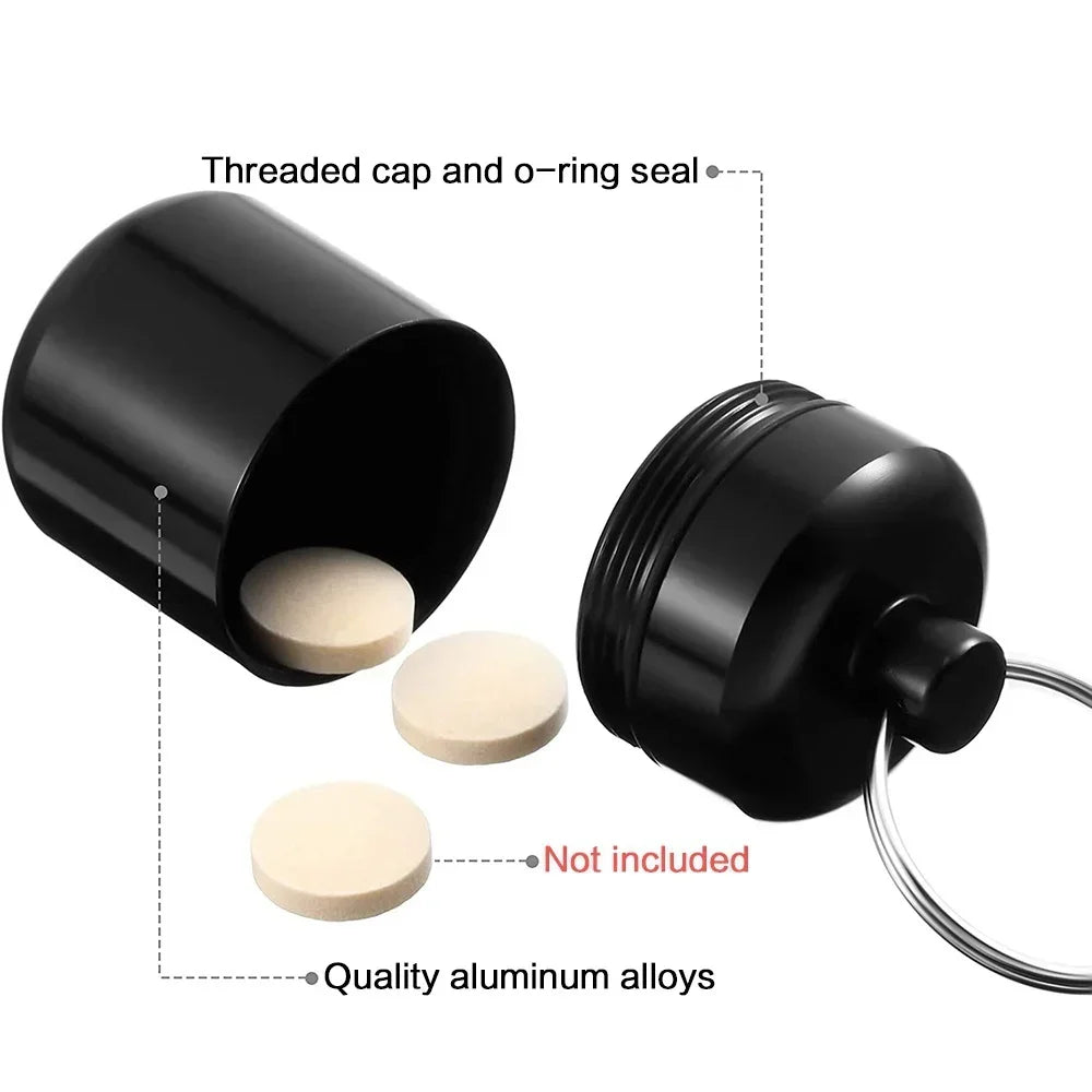 Aluminum Pill Keychain Holder Small Pill Box Waterproof Organizer Stonego Portable Pill Holder Keychain Peaceful Pleasures Health and Wellness
