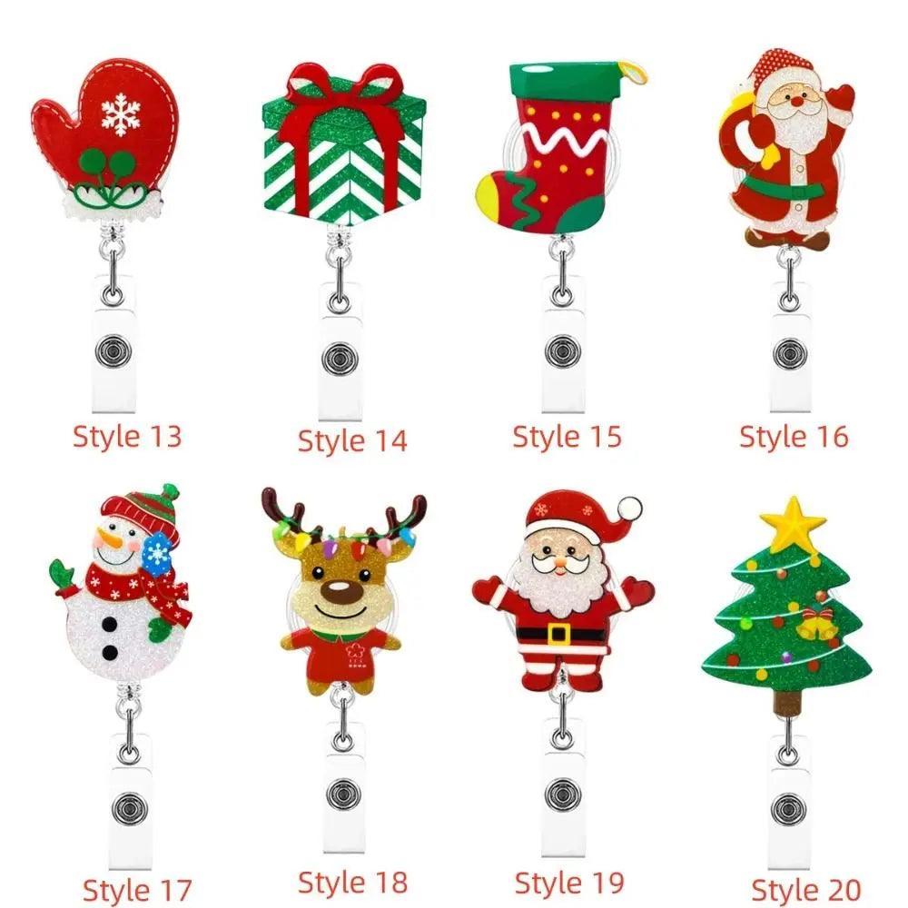 Acrylic Christmas Badge Reel Santa Claus Snowman Elk Retractable Badge Holder Gingerbread Xmas Decoration ID Card Holder Peaceful Pleasures Health and Wellness