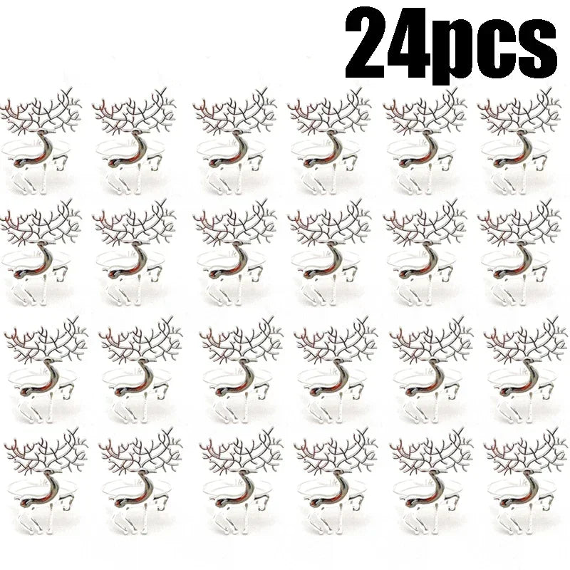 Gold Elk Christmas Napkin Rings Set 6/12/24 | Holiday Table Decor