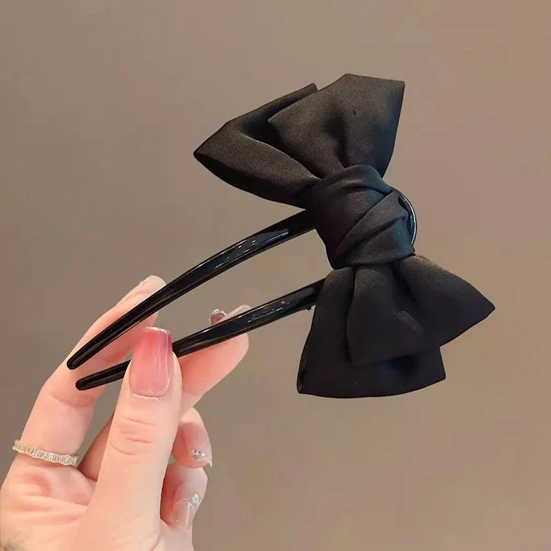 Elegant Black Bow U-Shaped Hair Clip | Boutique Hairpin