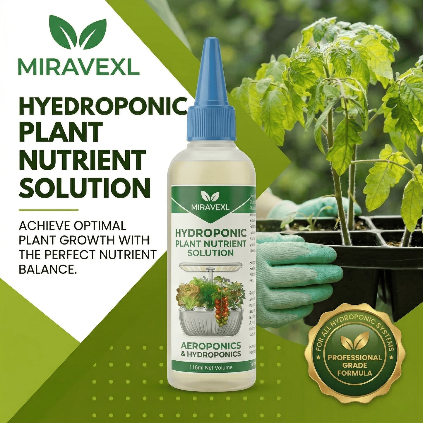 MIRAVEXL 115ml Hydroponic Liquid Plant Food Nutrients All-Purpose Slow Release Fertilizer For Indoor Flowers Garden Accessories Peaceful Pleasures Health and Wellness 3 bottle (115 ml)
