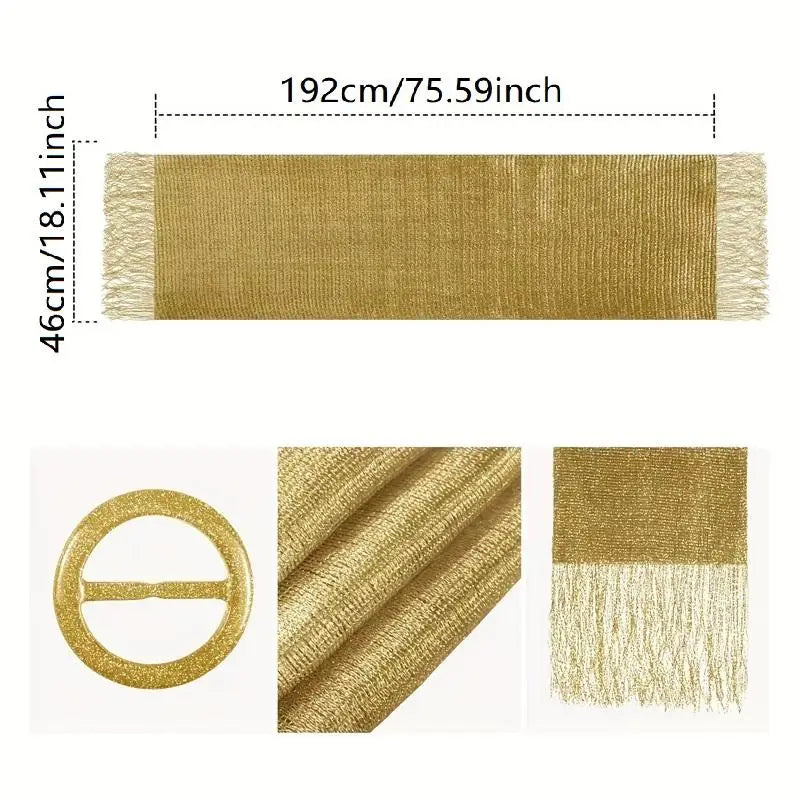 Ladies' Decorative Shawl Gold And Silver Silk Beach Play Tassel Scarf With Buckle Dinner Party Dance Party Wedding Attire Peaceful Pleasures Health and Wellness