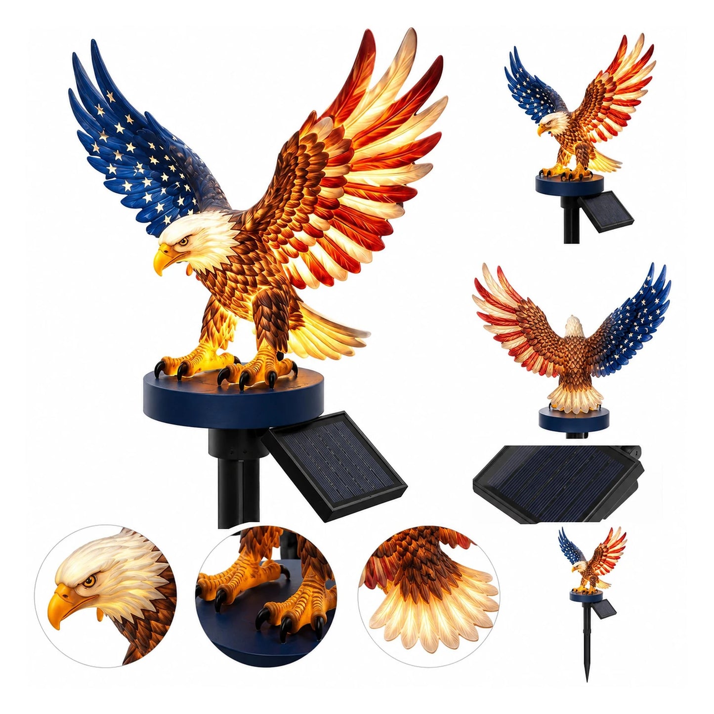 Solar Powered LED Garden Eagle Lamp Patriotic Memorial Day Light Decor for 4th of July Decorations Outdoor Memorial Day Peaceful Pleasures Health and Wellness