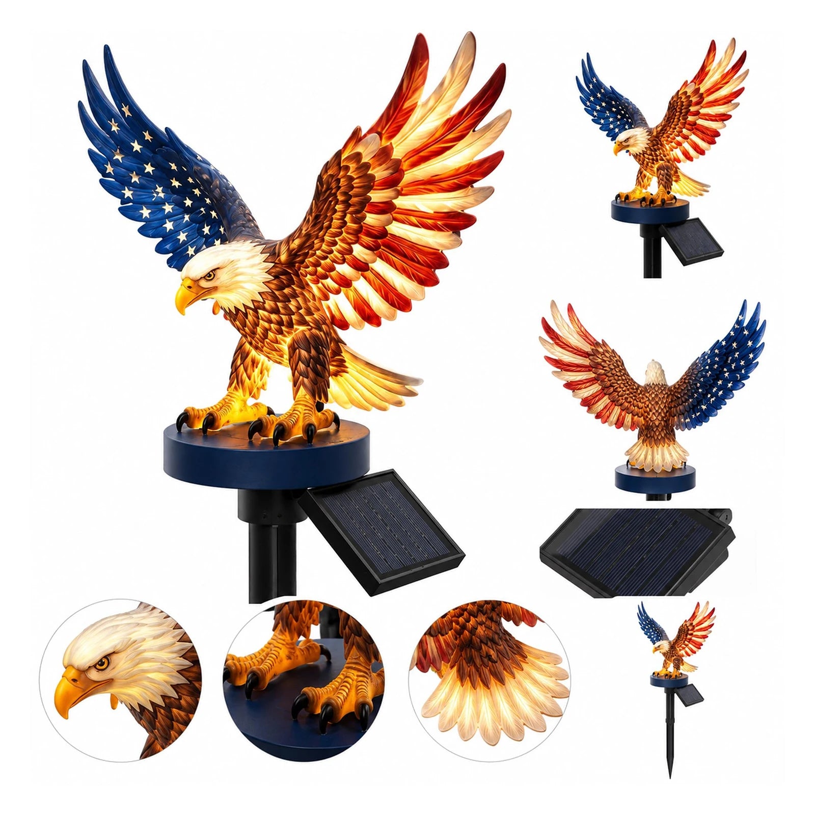 Solar Powered LED Garden Eagle Lamp Patriotic Memorial Day Light Decor for 4th of July Decorations Outdoor Memorial Day Peaceful Pleasures Health and Wellness