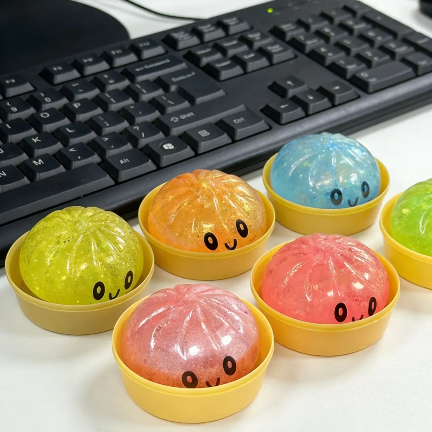 Glitter Squishy Dumpling Stress Relief Toy – Cute Pink Squeeze