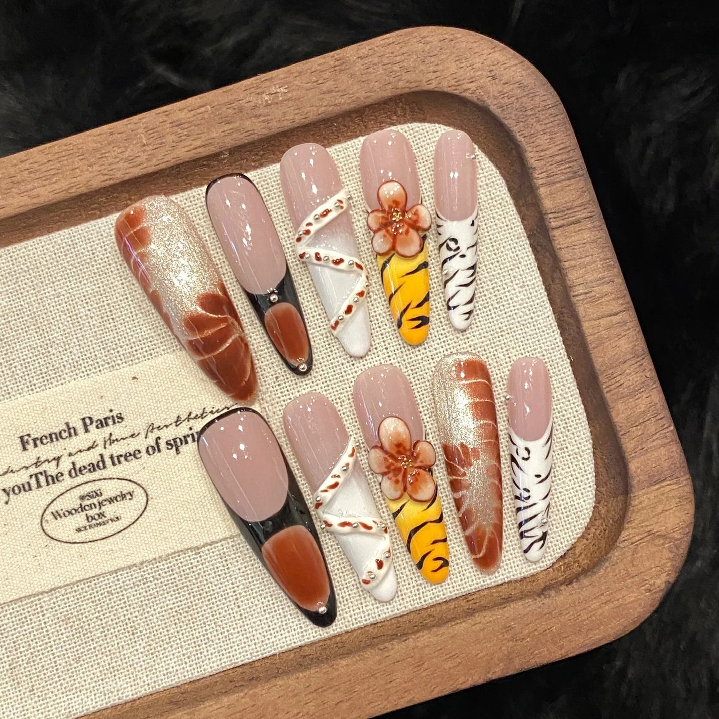 3D Press-On Nails Long Ballet Coffin | Handmade Floral Fake Nails