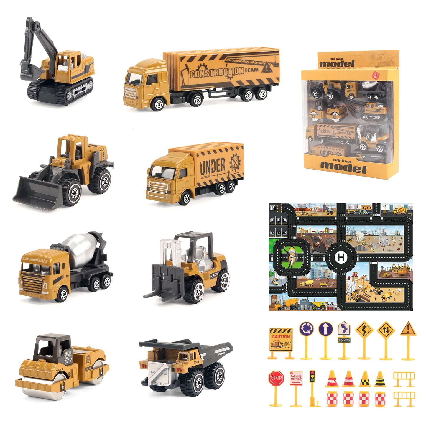 Alloy Engineering Truck Mat&road Sign Classic Construction Model